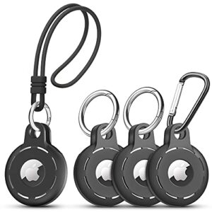 migeec airtag holder soft silicone airtag case 4 pack airtag keychain accessories easy to attach to wallets, keys, pet collars (black)