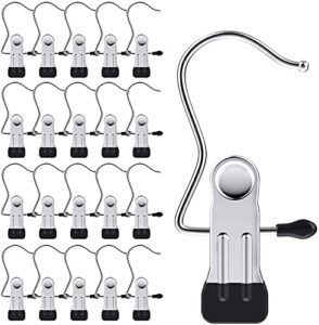 houtionwell 20 pack laundry hook boot hanging hold clips portable hanging clothes pins hanging hooks white stainless steel home travel hangers multi-functional heavy duty organizer pants shoes clip