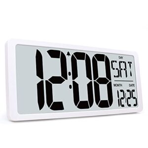 txl extra large digital wall clock with backlight, 16.9" oversize battery operated alarm clock with day, date & temperature, jumbo display digital count up downtimer clock for seniors, home, office