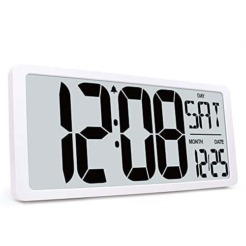 TXL Extra Large Digital Wall Clock with Backlight, 16.9" Oversize Battery Operated Alarm Clock with Day, Date & Temperature, Jumbo Display Digital Count Up DownTimer Clock for Seniors, Home, Office