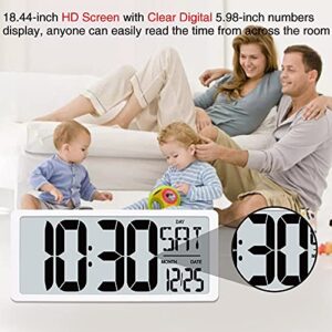 TXL Extra Large Digital Wall Clock with Backlight, 16.9" Oversize Battery Operated Alarm Clock with Day, Date & Temperature, Jumbo Display Digital Count Up DownTimer Clock for Seniors, Home, Office