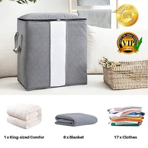 3 Pieces 90L Blanket Storage Clothing Storage Bag Foldable Non-Woven Bag Reinforced Transparent Window Moisture-Proof And Waterproof Reinforced Handle Double-Stitched Zipper Gray