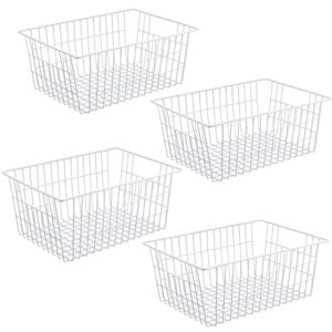 ipegtop wire storage freezer baskets, set of 4 large 15.2" farmhouse organizer storage bins fridge basket rack with handles for kitchen cabinets, pantry, office, bathroom organization- white