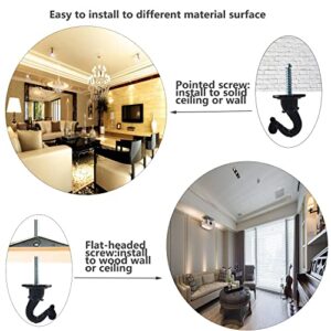 2 Pack Black Swag Ceiling Hooks and Hardware Set for Hanging Plants, Heavy Duty Swag Hooks with Steel Screws/Bolts and Toggle Wings for Ceiling Installation Wall Fixing