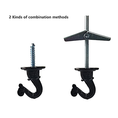 2 Pack Black Swag Ceiling Hooks and Hardware Set for Hanging Plants, Heavy Duty Swag Hooks with Steel Screws/Bolts and Toggle Wings for Ceiling Installation Wall Fixing