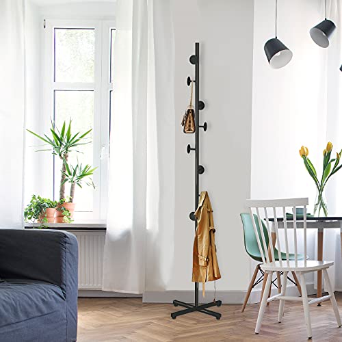 CLSYO Coat Rack Stand With 8 Hooks Metal Coat Hanger Freestanding Entryway,Hallway, Bedroom, Office for Hanging Clothes, Jacket, Hats, Bags(Black)