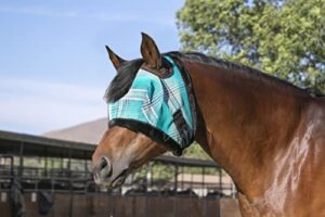 kensington fly mask with fleece trim for horses — protects face and eyes from flies and sun rays while allowing full visibility — breathable and non heat transferring, large, atlantis