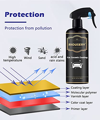 RIOUSERY Ceramic Coating for Cars, 10.2 Oz Car Wax Polish Spray Waterless Car Wash & Car Polish & Wax, The Ultimate Nano Ceramic Spray Protection for Car, Boat & Motorcycle for Easy Use