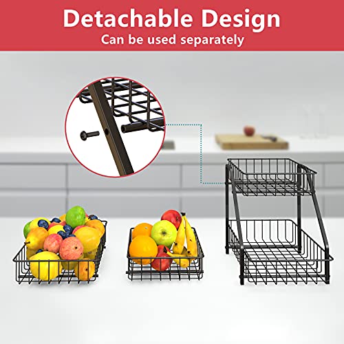 MaraFansie 2-Tier Fruit Basket Countertop Fruit Bowl Bread Basket Vegetable Holder Storage Stand, Black