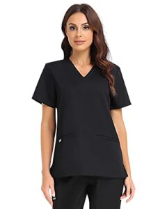 comenii scrub tops for women, 3 pocket soft v-neck tailored fit workwear, anti-wrinkle medical scrubs for women（black m）