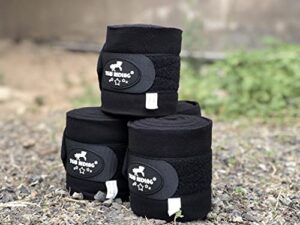 tgw riding polo leg wraps, equine fleece polo wraps (set of 4) - horse leg bandages (black)