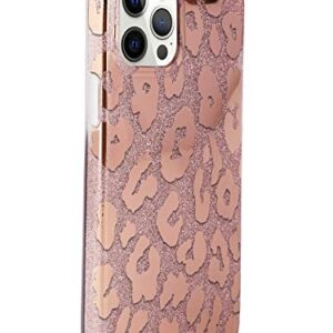 J.west Case Compatible with iPhone 12 Pro Max 6.7-inch, Luxury Saprkle Bling Glitter Leopard Print Design Soft Metallic Slim Protective Phone Cases for Women Girls TPU Silicone Cover Case Rose Gold