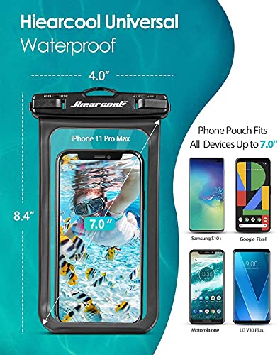 Hiearcool Universal Waterproof Case,Waterproof Phone Pouch Compatible for iPhone 12 Pro 11 Pro Max XS Max XR X 8 7 Samsung Galaxy s10/s9 Google Pixel 2 HTC Up to 7.0", IPX8 Cellphone Dry Bag - 4 Pack