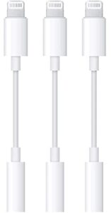 3 pack headphone adapter for iphone, [apple mfi certified] lightning to 3.5 mm headphone earphone jack adapter compatible with iphone 14/13/12/11/xs/xr/x 8 7, support all ios systems (white)