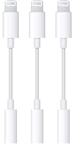 3 Pack Headphone Adapter for iPhone, [Apple MFi Certified] Lightning to 3.5 mm Headphone Earphone Jack Adapter Compatible with iPhone 14/13/12/11/XS/XR/X 8 7, Support All iOS Systems (White)