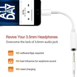 3 Pack Headphone Adapter for iPhone, [Apple MFi Certified] Lightning to 3.5 mm Headphone Earphone Jack Adapter Compatible with iPhone 14/13/12/11/XS/XR/X 8 7, Support All iOS Systems (White)