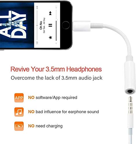 3 Pack Headphone Adapter for iPhone, [Apple MFi Certified] Lightning to 3.5 mm Headphone Earphone Jack Adapter Compatible with iPhone 14/13/12/11/XS/XR/X 8 7, Support All iOS Systems (White)