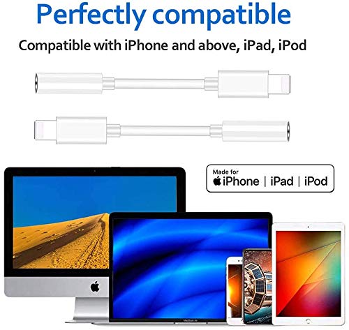 3 Pack Headphone Adapter for iPhone, [Apple MFi Certified] Lightning to 3.5 mm Headphone Earphone Jack Adapter Compatible with iPhone 14/13/12/11/XS/XR/X 8 7, Support All iOS Systems (White)