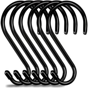 dreecy 6 inch large s hooks for hanging plants clothes tools, heavy duty non-slip vinyl coated metal hanging hooks black s shaped hooks for pots pans hats jeans indoor outdoor 6 pack