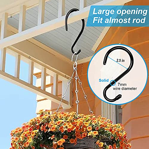 Dreecy 6 Inch Large S Hooks for Hanging Plants Clothes Tools, Heavy Duty Non-Slip Vinyl Coated Metal Hanging Hooks Black S Shaped Hooks for Pots Pans Hats Jeans Indoor Outdoor 6 Pack