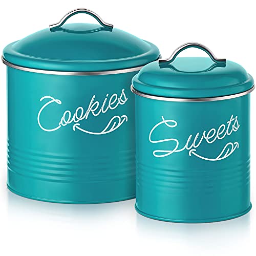 Candy Jar & Cookie Jar for Kitchen counter | Farmhouse Kitchen Jars for Storage of Your Favorite Treats | Large & Medium Canisters Set of Two Cookie & Candy Jars with Lids | Airtight Jar by Nirgals (Teal)