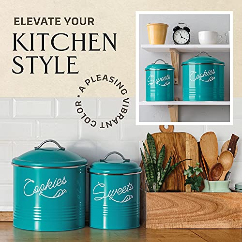 Candy Jar & Cookie Jar for Kitchen counter | Farmhouse Kitchen Jars for Storage of Your Favorite Treats | Large & Medium Canisters Set of Two Cookie & Candy Jars with Lids | Airtight Jar by Nirgals (Teal)