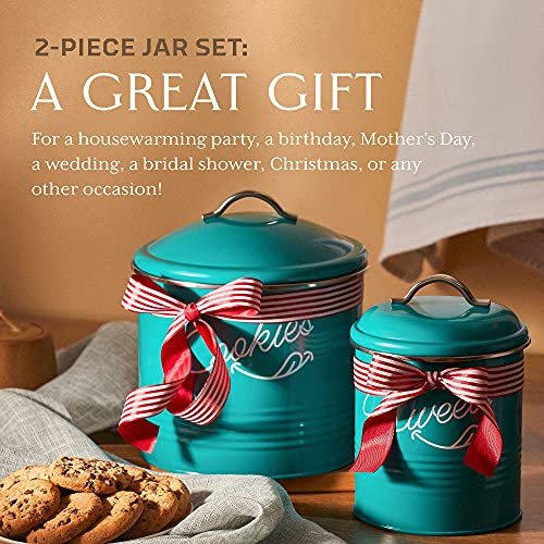 Candy Jar & Cookie Jar for Kitchen counter | Farmhouse Kitchen Jars for Storage of Your Favorite Treats | Large & Medium Canisters Set of Two Cookie & Candy Jars with Lids | Airtight Jar by Nirgals (Teal)