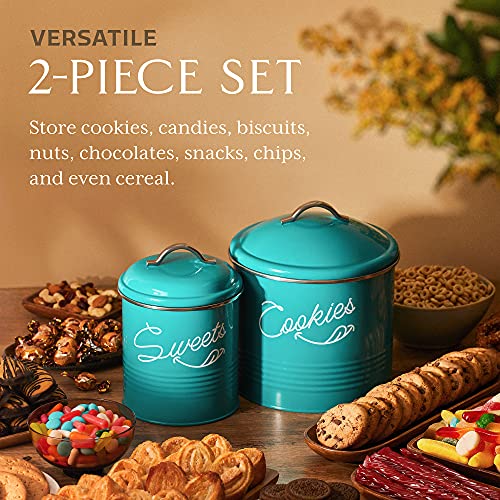 Candy Jar & Cookie Jar for Kitchen counter | Farmhouse Kitchen Jars for Storage of Your Favorite Treats | Large & Medium Canisters Set of Two Cookie & Candy Jars with Lids | Airtight Jar by Nirgals (Teal)