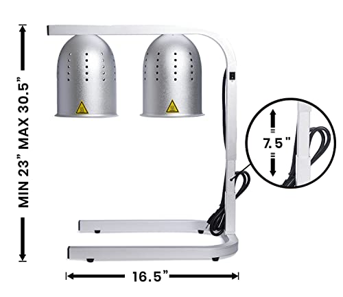 SYBO DL2112 Commercial Grade Food Heat Lamp Portable Electric Food Warmer 2-Bulb with Free-Standing, 500W, Silver (Silver)