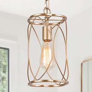 optimant lighting gold pendant lighting for kitchen island, modern cage hanging light fixture for hallway, dining room, foyer and bedroom
