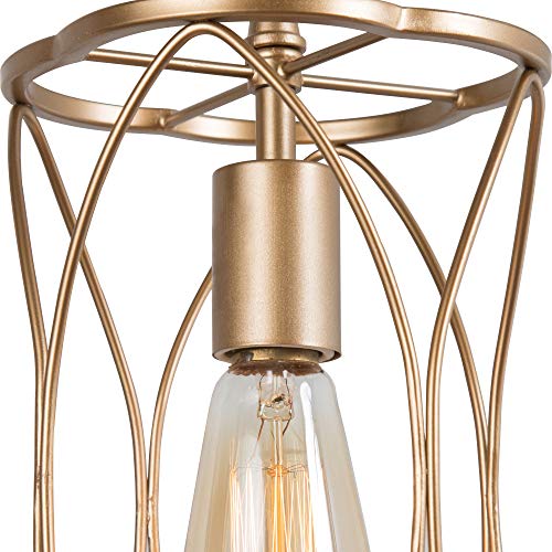 Optimant Lighting Gold Pendant Lighting for Kitchen Island, Modern Cage Hanging Light Fixture for Hallway, Dining Room, Foyer and Bedroom