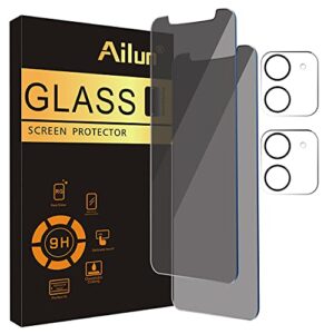 ailun 2 pack privacy screen protector for iphone 11[6.1 inch] + 2 pack camera lens protector, anti spy private tempered glass film,[9h hardness] - hd [black]