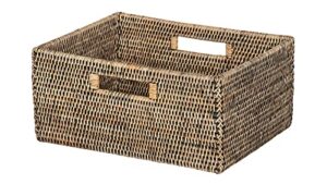 la jolla rattan shelf basket with handles, medium, black-wash