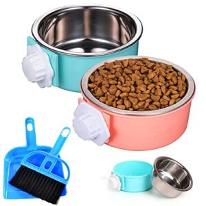 hercocci crate dog bowl, removable stainless steel pet kennel cage hanging food bowls and water feeder coop cup prevent overflow for puppy, medium dog, cat, rabbit, ferret (2pcs)