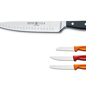 Wüsthof Classic Hollow Edge Carving Knife, 8-Inch, with Bonus Paring Knives, Black, (8854)