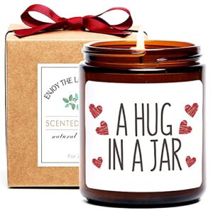 thinking of you gift, a hug in a jar scented soy candle, inspirational positive wishes encouragement gift get well soon, condolence, relaxing, divorce gifts for women (hug)