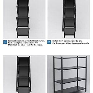 Multipurpose 5-Tier Storage Shelf Display Rack for Kitchen - Black, Adjustable, Stainless Steel, 160x70x40CM