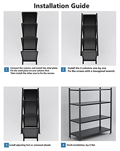 Multipurpose 5-Tier Storage Shelf Display Rack for Kitchen - Black, Adjustable, Stainless Steel, 160x70x40CM