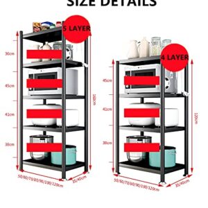 Multipurpose 5-Tier Storage Shelf Display Rack for Kitchen - Black, Adjustable, Stainless Steel, 160x70x40CM