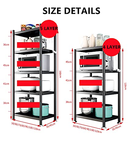 Multipurpose 5-Tier Storage Shelf Display Rack for Kitchen - Black, Adjustable, Stainless Steel, 160x70x40CM