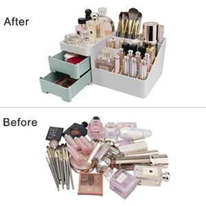 CGBE Makeup Organizer for Vanity Cosmetic Organizer With Drawers Makeup Desk Organizer Skincare Organizer for Cosmetics, Vanity Holder for Lipstick, Brushes, Lotions, Eyeshadow, Nail Polish -Green