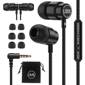 ulix rider wired earbuds with microphone - wired earphones with mic, 5 years warranty, braided cable, 48Ω driver for intense bass, in ear headphone ear buds with microphone for computer, laptop, phone