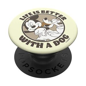 disney mickey & pluto sepia tone life is better with a dog popsockets popgrip: swappable grip for phones & tablets