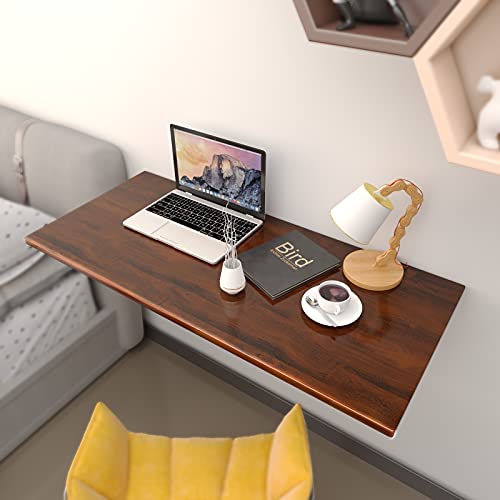 Tangkula 40" x 14" Wall-Mounted Table Desk, Floating Desk Wall Desk, Rubber Wood Wall Table w/Sturdy Steel Bracket, Spacious Tabletop, Multifunctional Table for Home, Kitchen, Office (Brown)