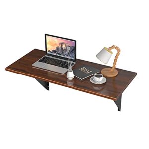 Tangkula 40" x 14" Wall-Mounted Table Desk, Floating Desk Wall Desk, Rubber Wood Wall Table w/Sturdy Steel Bracket, Spacious Tabletop, Multifunctional Table for Home, Kitchen, Office (Brown)
