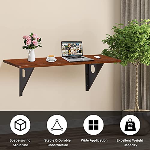 Tangkula 40" x 14" Wall-Mounted Table Desk, Floating Desk Wall Desk, Rubber Wood Wall Table w/Sturdy Steel Bracket, Spacious Tabletop, Multifunctional Table for Home, Kitchen, Office (Brown)