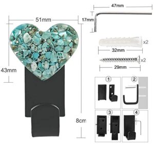 Amogeeli 2pcs Heart Shaped Crystal Resin Metal Wall Hooks for Hanging, Decorative Clothes Hat Hanger