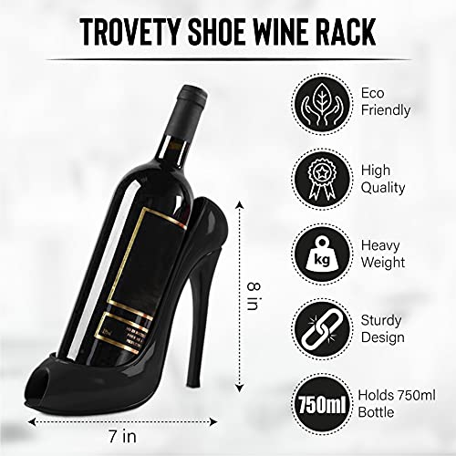 Trovety Shoe Wine Rack Holder- Bottle Wine Not Holder with High-Heel Design - Display & Storage Accessories - Table Centerpiece & Home Decorations for Kitchen, Restaurant, Bar, Hotel (Black)