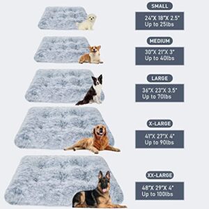 WAYIMPRESS Large Dog Crate Bed Crate Pad Mat for Medium Small Dogs&Cats,Fulffy Faux Fur Kennel Pad Comfy Self Warming Non-Slip Dog Beds for Sleeping and Anti Anxiety (36x23x3.5 Inch, Grey)