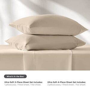 Sonive Full Bed Sheets Set Beige 1800 Super Soft Brushed Microfiber 4 Pieces Bedding Sheets & Pillowcases with Fitted Sheet, Deep Pockets Easy Care